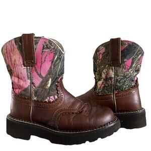 ARIAT Fatbaby Mossy Oak Pink Camo Western Roper Short Boots Womens SZ 5 1/2B